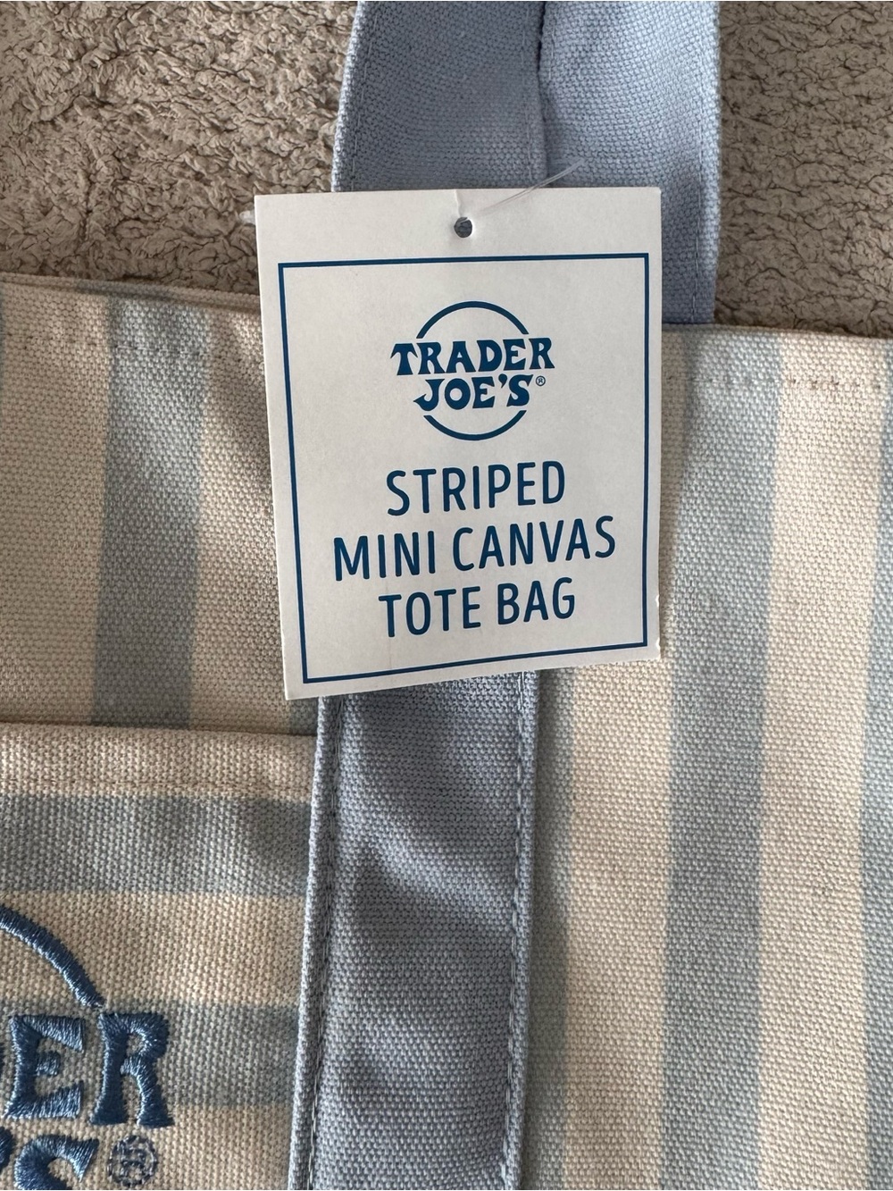 Trader Joe's Blue & Cream Striped Canvas Tote Bag - Picture 2 of 3